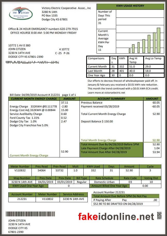 Kansas Utility Bill PSD Template - Kansas Proof of Address